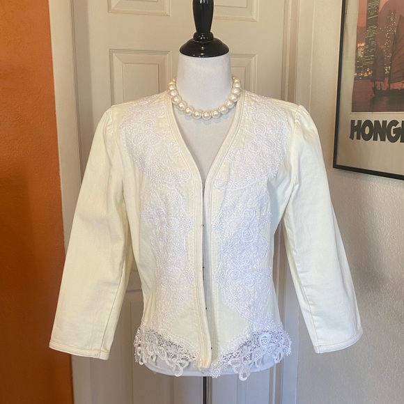 Ralph Lauren LAUREN jeans co white denim jacket with lace